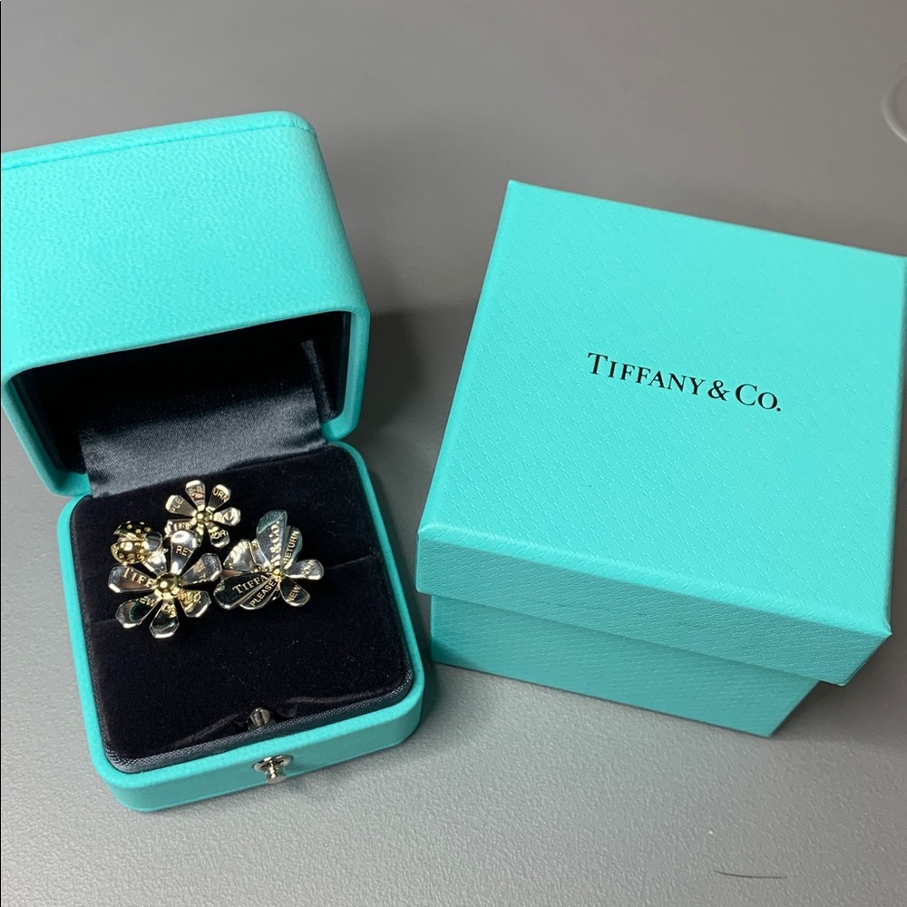 NW Return to Tiffany & Co. Love Bugs Ladybug Flower Cluster Ring 18k & Silver, 5